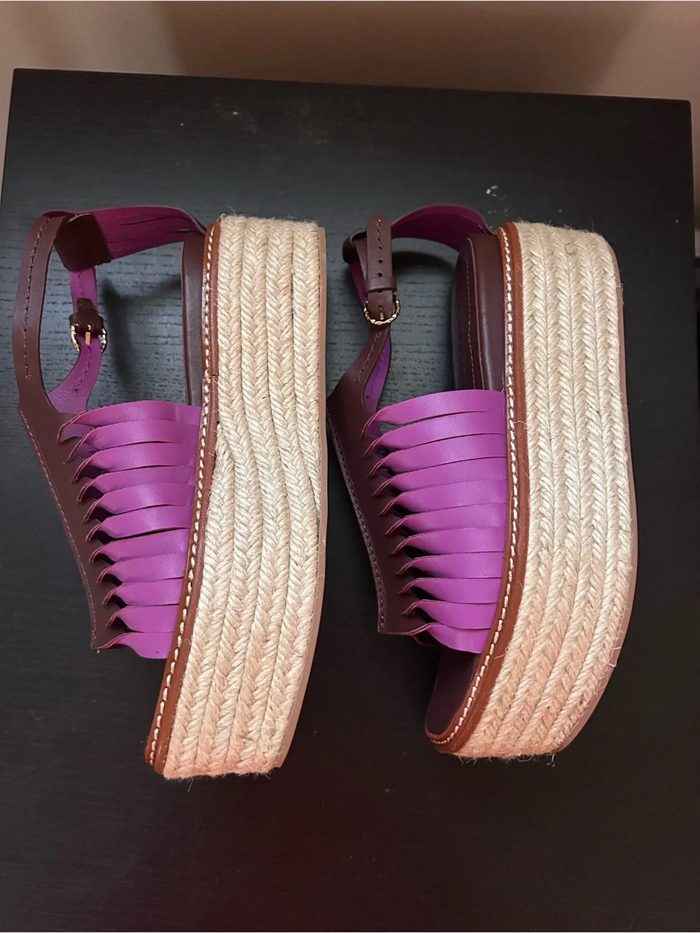 ULLA JOHNSON VALENCIA TWISTED CONTRAST ESPADRILLES IN BITTER CHOCOLATE PURPLE 39
